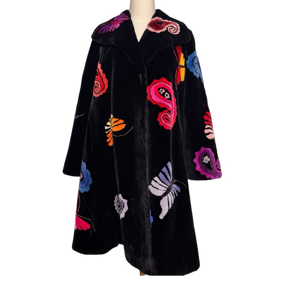 Authentic Zuki Sheared Real Beaver Coat with Butterfly & Paisley Motif - RARE - Picture 4 of 12